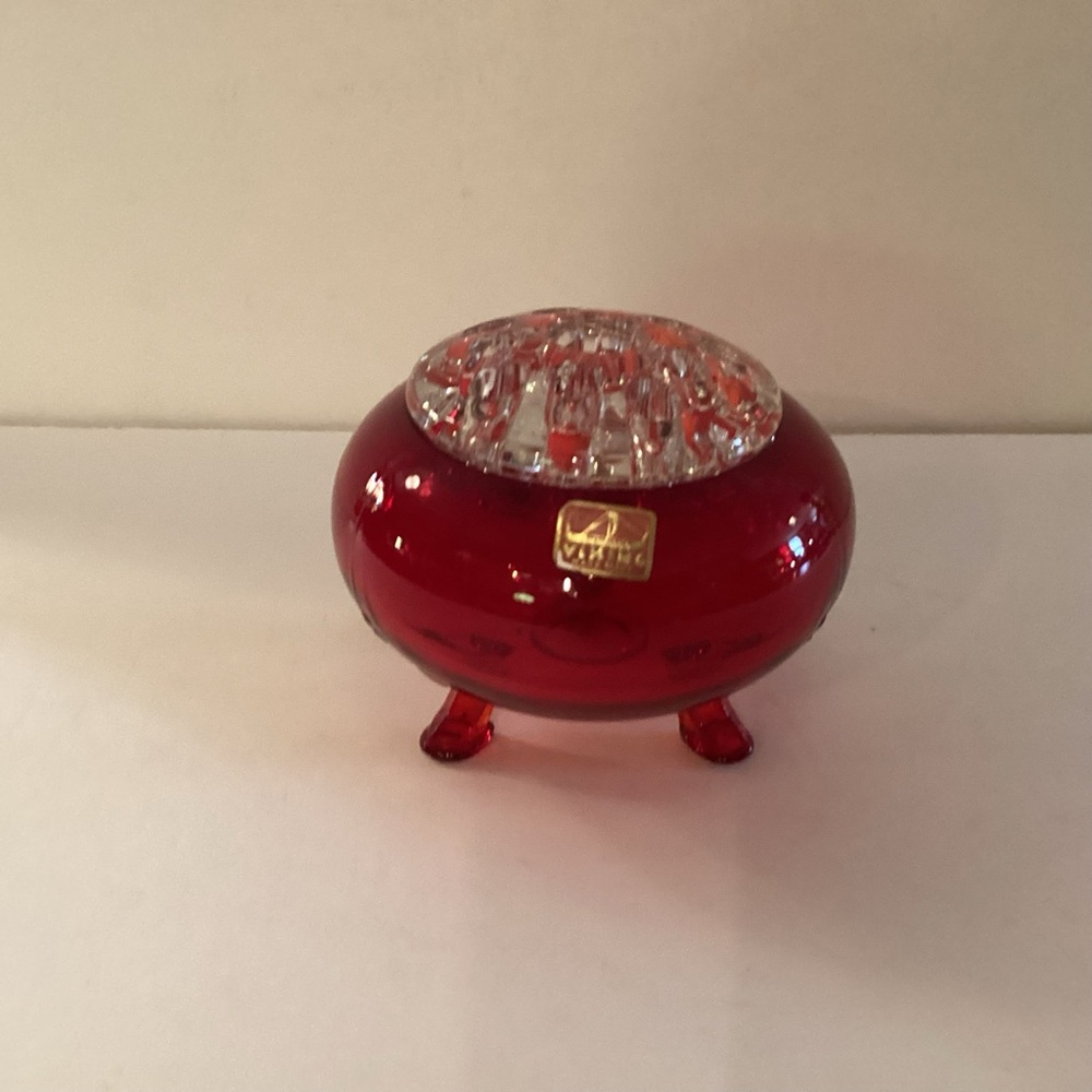 Viking Glass footed ruby rose bowl